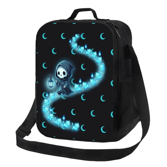 Gothic Skull Insulated Lunch Bag Reusable Lunch Box With Adjustable Shoulder Strap Cooler Tote Bag For Men Women
