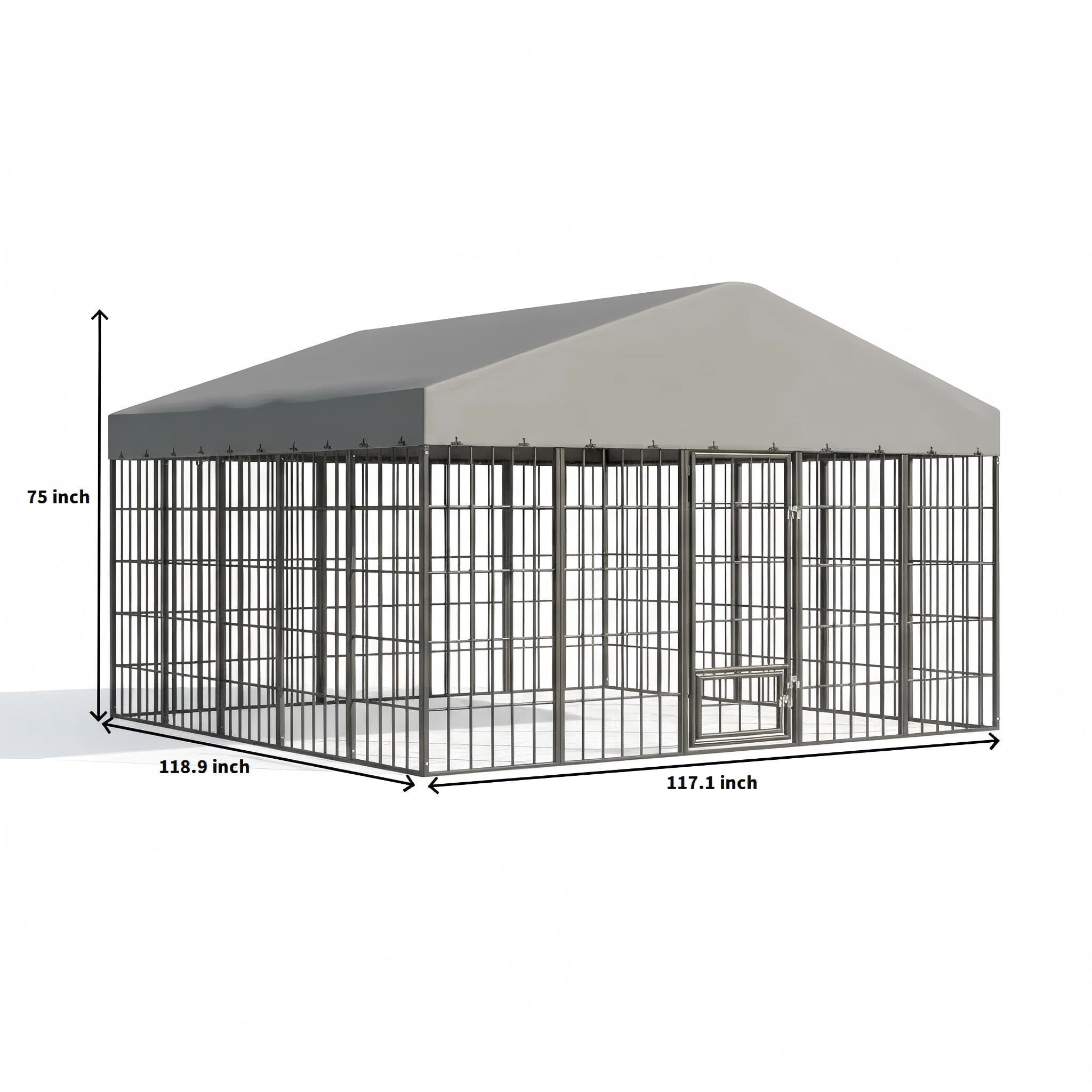 Gotland Large Outdoor Dog Kennel,118" L x 117" W x 75" H Heavy-Duty Modular Dog Cage with Waterproof Cover, UV-Resistant Roof, Anti-Rust Outdoor Dog Fence w/Double Security Locks for Backyard