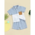 thumbnail image 3 of Suealasg Kids Boys Summer 2Pcs Outfits 1T 2T 3T 4T 5T 6T Little Boys Casual Beach Clothes Contrast Color Short Sleeve Shirt with Elastic Waist Shorts, 3 of 9
