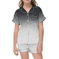 thumbnail image 3 of Teen Silk Pajamas Girls Gradient Short Sleeve Button-Down Top Shorts Summer Outfits for Girls Pajamas Size 12-13 Years, 3 of 7