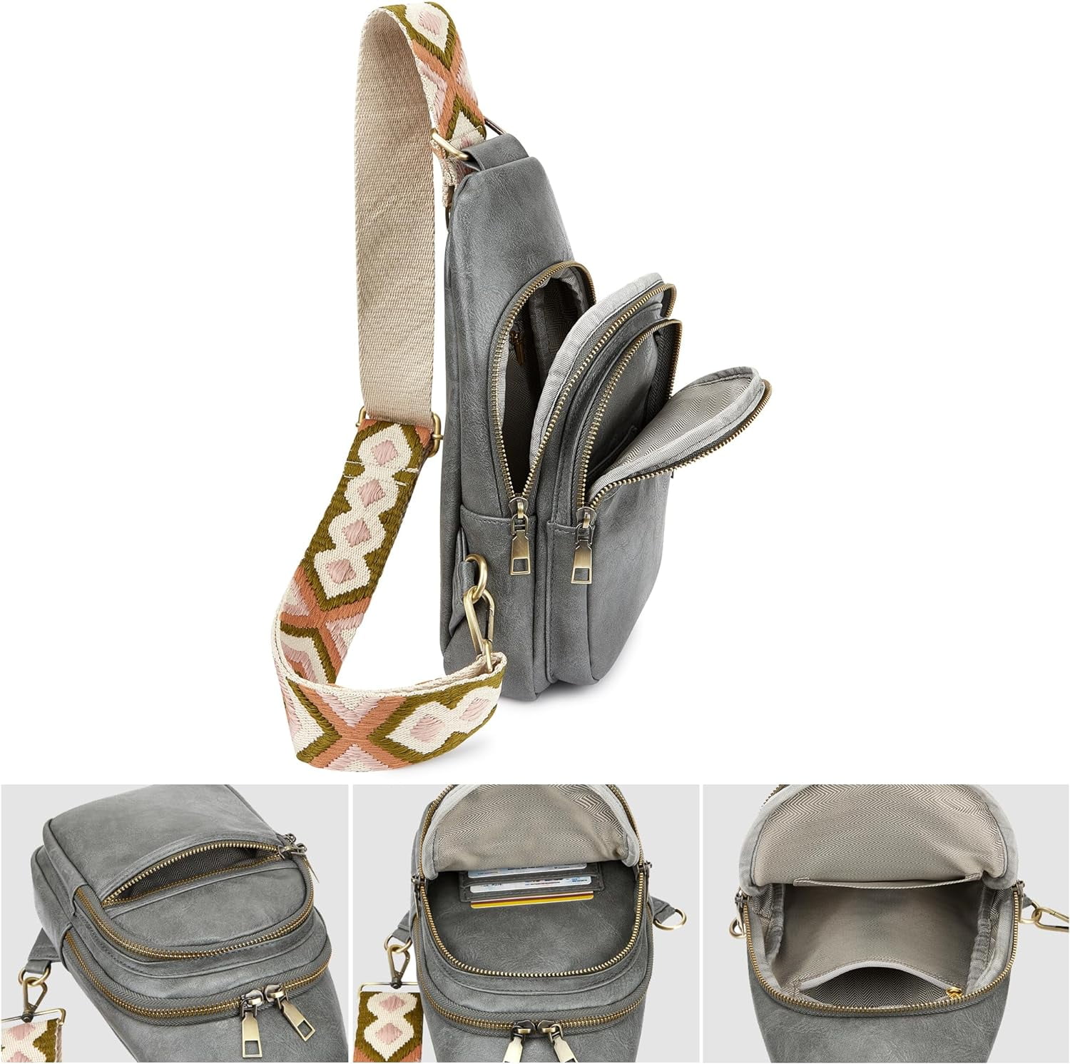 Women's Vegan Leather Sling Bag Packs Small Zipper Crossbody Chest Backpacks