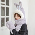 thumbnail image 4 of Naierhg Beanie Scarf Hat Thickened Ultra Soft Keep Warm Faux Rabbit Fur Winter Women Cartoon Beanies Neckerchief Gloves for Daily WearWhite, 4 of 8