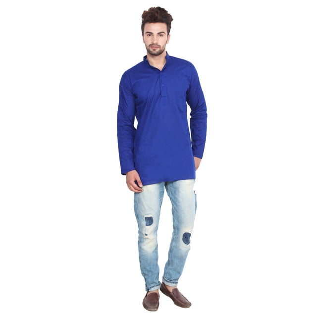 Chemise de Mode Indienne pour Homme, Kurta Courte en Coton (Bleu Marine, TG)