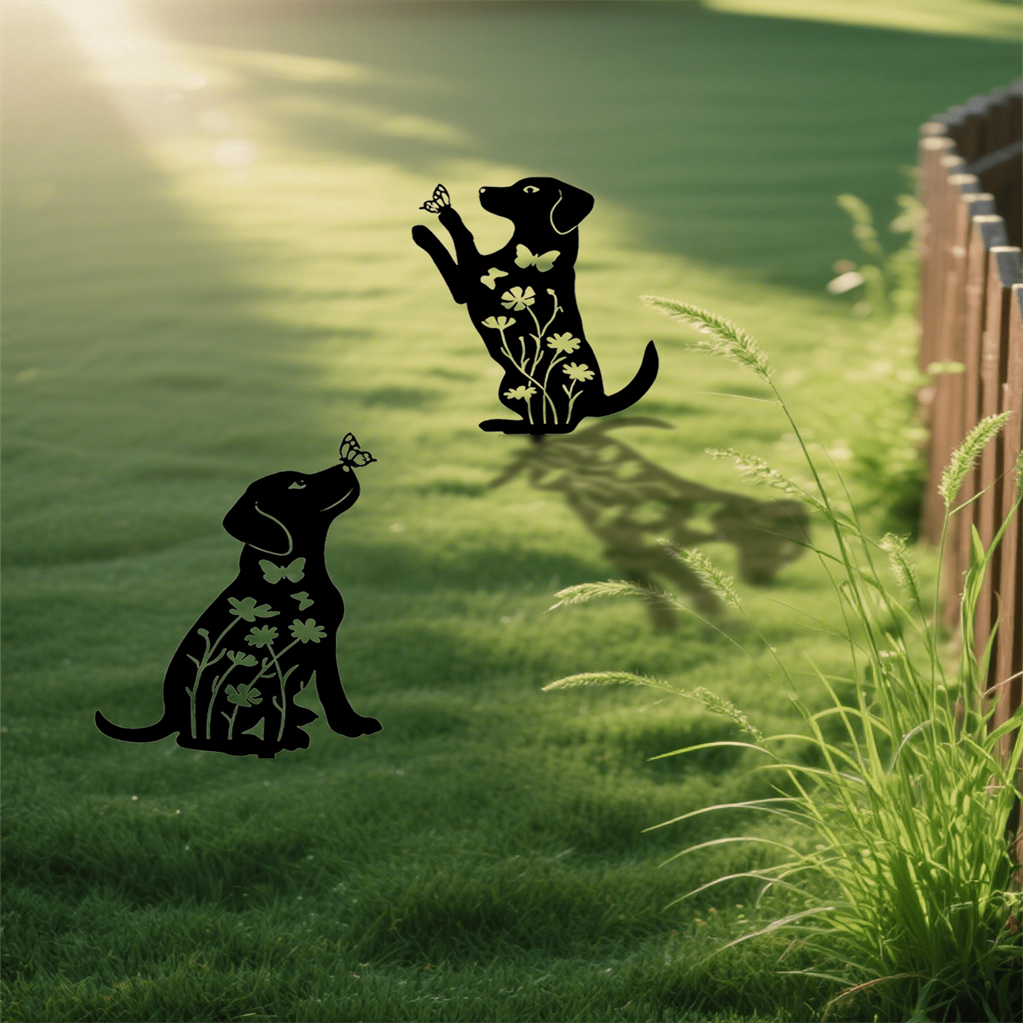 2 Pcs Dog Metal Decorative Garden Stakes Labrador Dog Gifts for Women/Men, Animal Silhouette Statues for Yard Art, Outside, Patio, Outdoor Decor, Garden Decorations, Lawn Ornaments