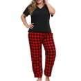 thumbnail image 2 of Sherrylily Women Plus Size Pajamas 2 Piece Set V-Neck Short Sleeve T Shirt Plaid Lounge Pants Sleepwear, 2 of 6