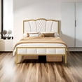 thumbnail image 7 of Queen Size Bed Frame, Modern Upholstered Bed Frame with Tufted Headboard, Golden Metal Platform Bed Frame with Wood Slat Support, Noise Free, No Box Spring Needed,Beige, 7 of 7