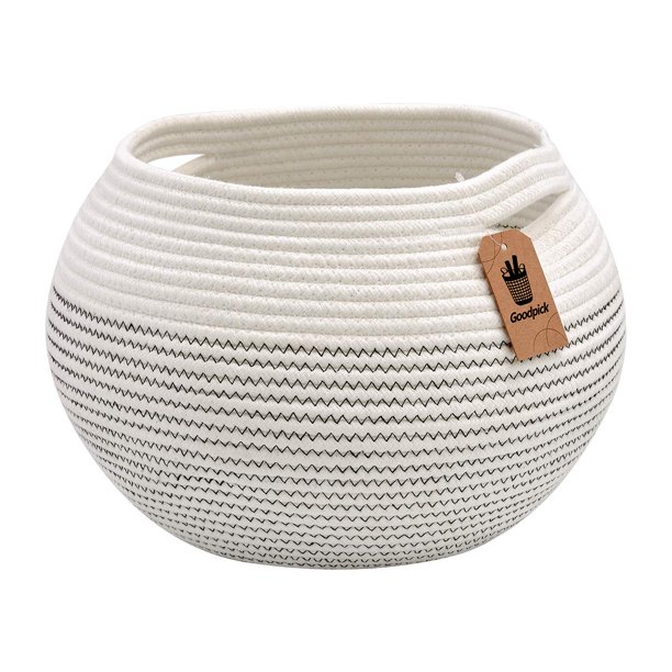 Canasta redonda blanca de cuerda de algodón Goodpick 25x21 cm