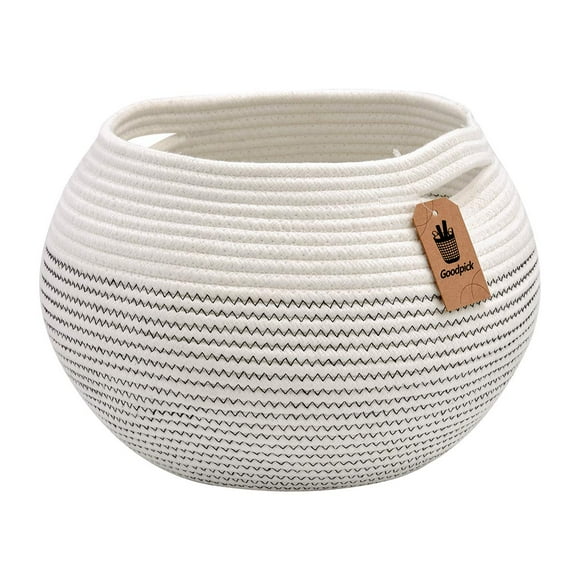 Goodpick Cute Round Basket Cotton Rope Basket in Living Room Woven Towel Basket Bathroom Cat Toy Storage Basket for Children Corner Plant Basket Shelf Indoor White 10""D x 8.3""H