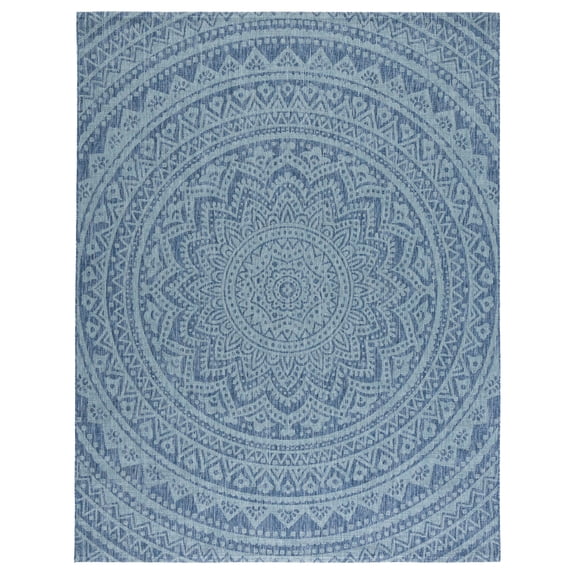 SAFAVIEH Courtyard Josiah Geometric Indoor/Outdoor Area Rug, Navy/Aqua, 8' x 10'