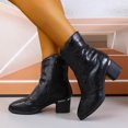 thumbnail image 5 of Willtoo Women Block Heel Ankle Boots Side Zipper Button Decor Mid Heel Short Booties Vintage Faux Leather Casual Dress Boots for Fall Winter Daily Office Wear, 5 of 5