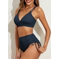 thumbnail image 6 of Eytino Bikinis for Women High Waisted Bikini Sets Swimsuit Ribbed V Neck Drawstring Tie Side Bottom Two Piece Bathing Suit Blue M, 6 of 11