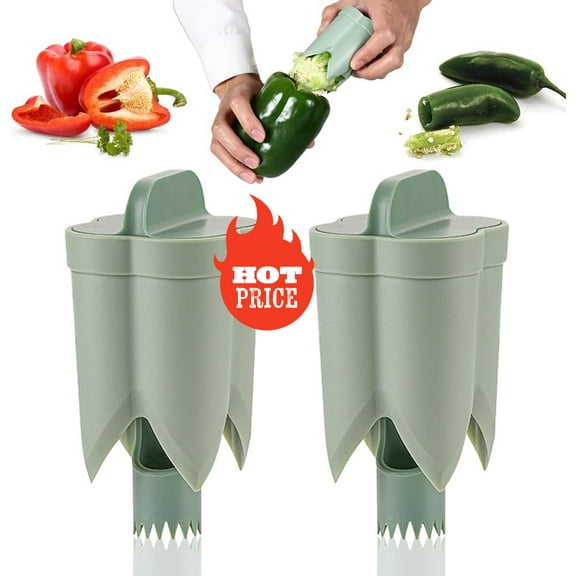 Pepper Seed Corer Remover, 2024 New 2 in 1 Bell Pepper Cutter Pepper Porer Seed Remover Tool, Quickly Cutting and Deseeding Bell Pepper Corer Tool for Vegetables Kitchen Gadget (2)
