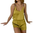thumbnail image 1 of zuwimk Pajamas Sets For Women,Women's Silk Satin Ruffled Pajamas Sets Cami Shorts Sets Sleepwear Yellow,XL, 1 of 5