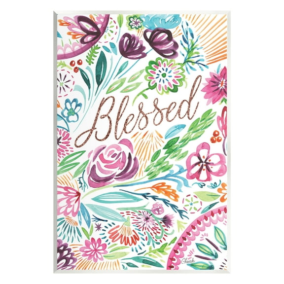 Stupell Blessed Whimsical Flower Shapes Botanical & Floral Painting Wall Plaque Unframed Art Print Wall Art