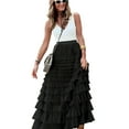 thumbnail image 2 of Women'S Long Maxi Tulle Skirts A Line Ruffle High Waisted Tiered Layered Mesh Tutu Skirt Petticoat Black M, 2 of 8