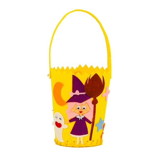 Halloween Felt Buckets Candy Buckets with Handle Skull Goodie Bags for Treat Halloween Trick or Treat Party Favors for Classroom Exchange (Colorful Style)
