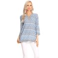 thumbnail image 5 of Sakkas Oana 3/4 Sleeve Split Neck Tribal Print Tunic - Sky Blue - 1X, 5 of 5