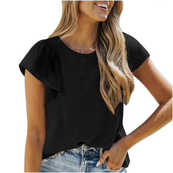 Mittory Womens Shirts Casual Crewneck Cap Sleeve T Shirt Cute Summer Tops Loose Knitted Blouses
