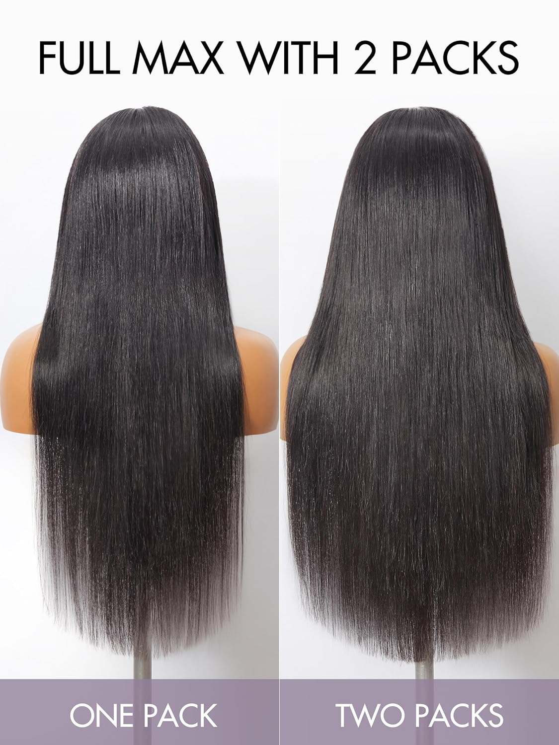 LUVME Clip in 14" Human Hair Extensions Full Max with 2 Pack Natural Black Seamless for Women