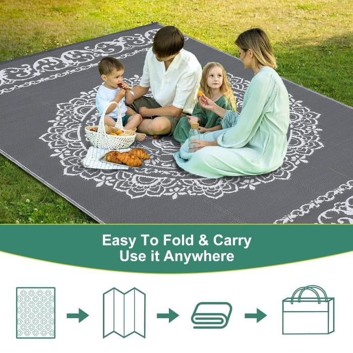 6x6 FT/5x8 FT/8x10 FT/9x12 FT/9x18 FT Outdoor Rug for Picnic Washable Non-Slip Balcony Carpet Vintage Floral Rug Stain-Resistant Easy-Clean Plastic Area Rug for Patio Backyard Farmhouse Beach Camping