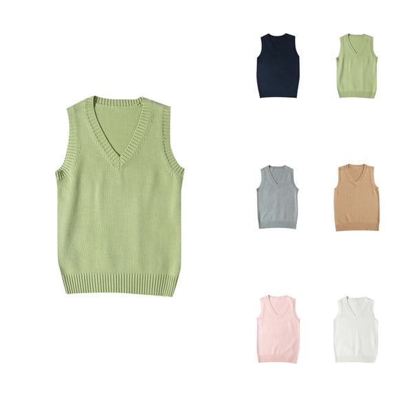 Preppy V-Neck Knitted Sweater Vest for Teen Girls – Women’s Sleeveless Solid Color Pullover Tank Top for School & Casual Wear