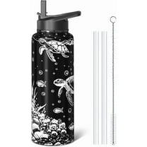 40oz Sea Turtle Water Bottles with Flip Straw & Spout Lid, Double Wall Stainless Steel Travel Sport Bottle, Black Gym Gifts for Women Men (1PC)