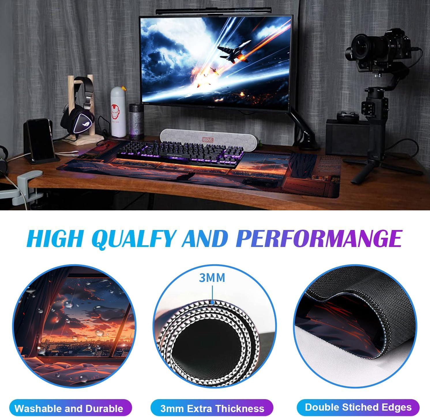 Anime Cat Fantasy Window Mouse Pad, Summer Mouse Pad Large Healing Night Scene, Game Table Pad XL Office Decoration Women''s Laptop Keyboard Pad 35.4 x 15.7 x 0.12 Inches