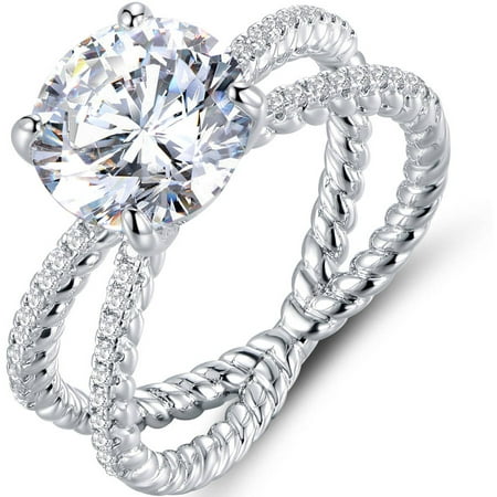 CZ 18kt White Gold-Plated Criss-Cross Ring