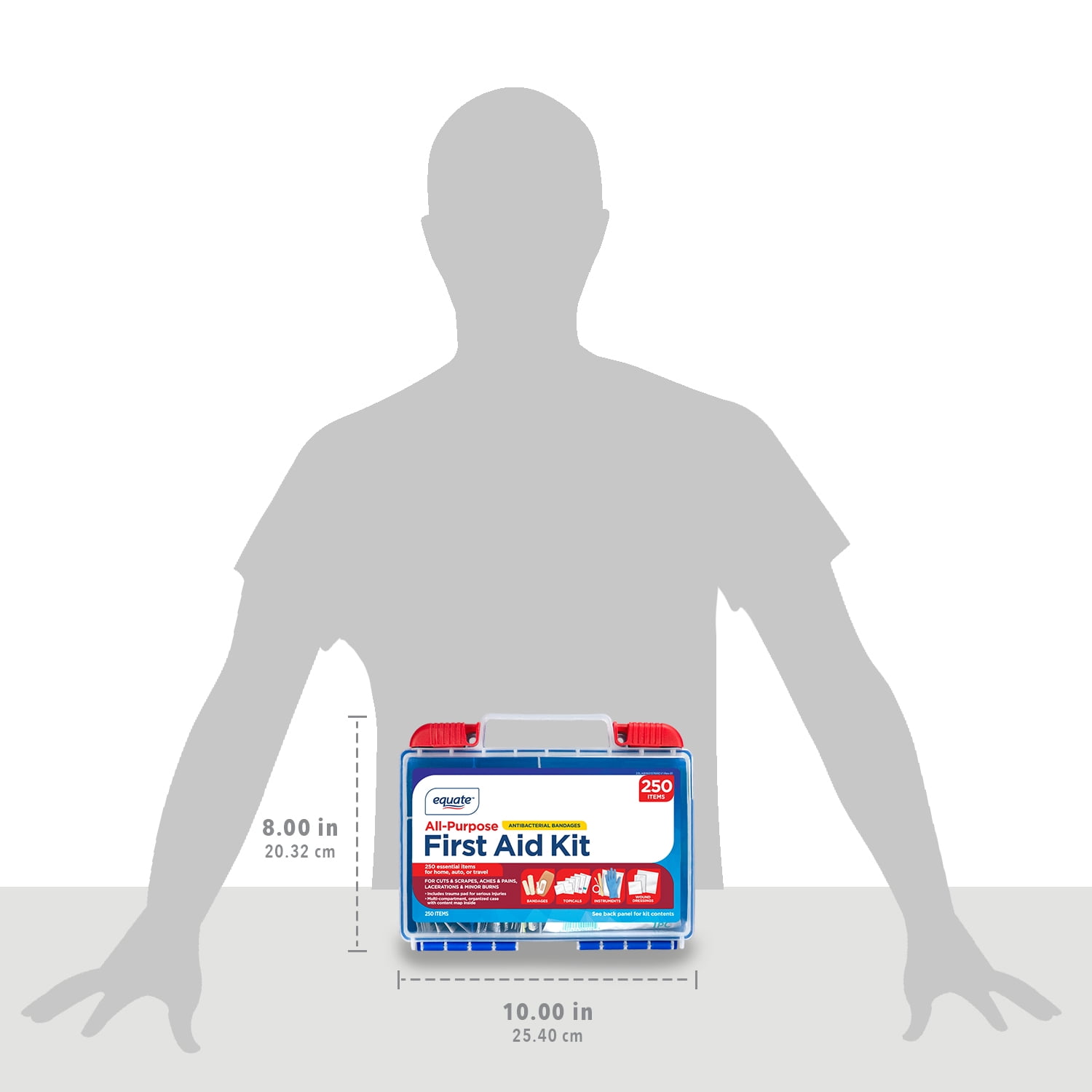 Equate All-Purpose First Aid Kit with Antibacterial Bandages, 250 Items