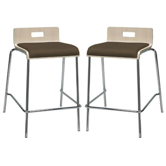 Home Square 25" Fabric Seat Counter Stool in Natural and Fudge - Set of 2
