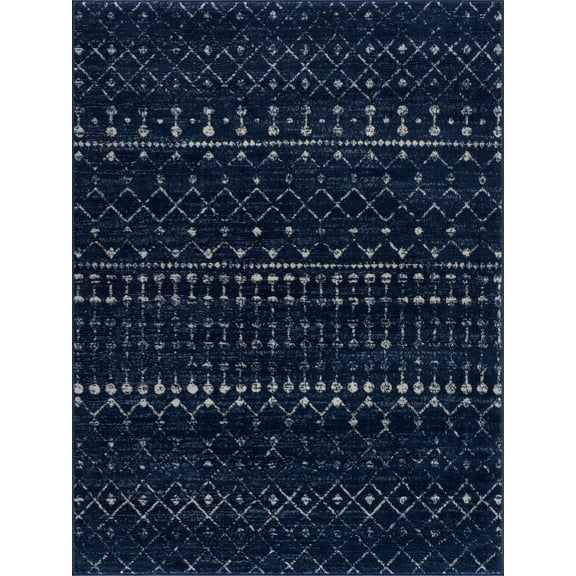 BoutiqueRugs Tigris Navy Moroccan Trellis Area Rug - Blue, Gray, Ivory - 2' x 3'