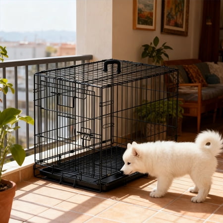 30 Dog Crate Folding Metal Wire Dog Cage with Double Door & Double Lock Portable Pet Crate Kennel for Small Medium Dogs Cats Rabbits Black