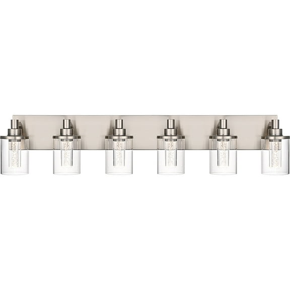 Melucee 5CCT Dimmable LED Brushed Nickel Vanity Lights 6-light, Modern Vanity Lighting Fixtures with Crystal Light Columns and Clear Glass for Bathroom Bedroom