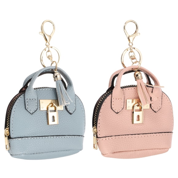 Llaveros de Mini Bolsa Tote Uxcell, 2 Pcs Lindo Monedero Llavero de Cuero PU, Azul Claro/Rosa Claro