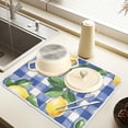 thumbnail image 2 of Yayeee Dish Drying Mat for Kitchen Counter 18" x 24" Microfiber Super Absorbent Coffee Decorative Pad, Blue Plaid Lemon, 2 of 9