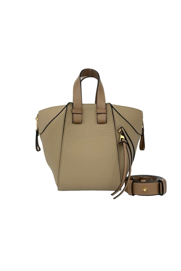 Pre-Owned LOEWE Hammock Small Leather 2-Way Handbag/Tote Bag, Beige, 66143 (Good)