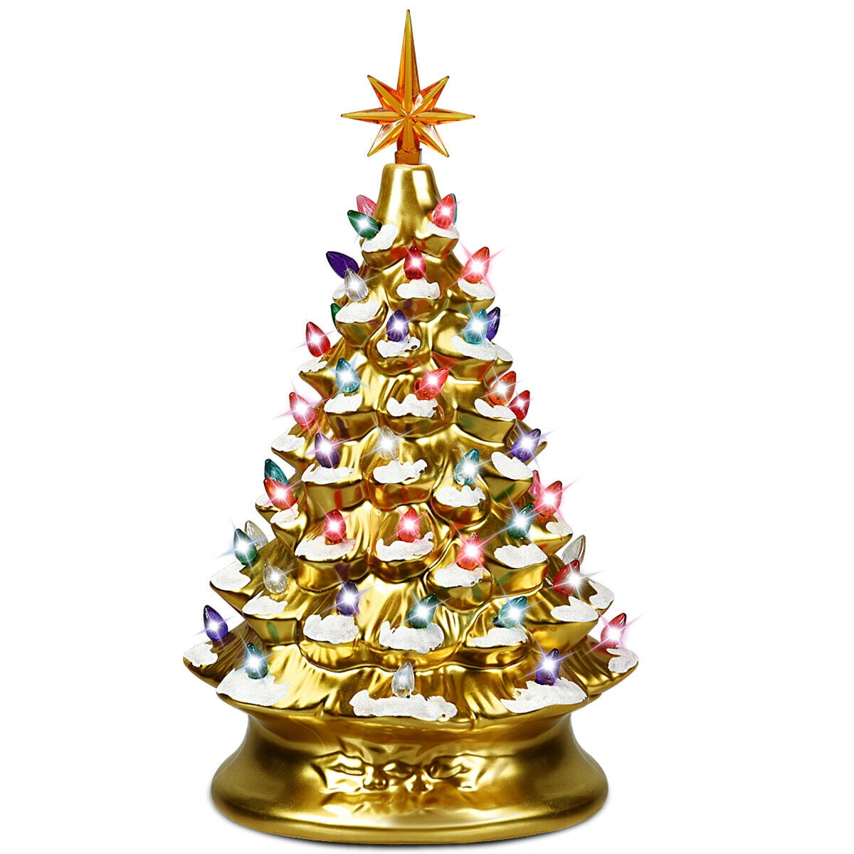 Gymax 15 Inch Artificial Christmas Tree Tabletop Ceramic Tree Green