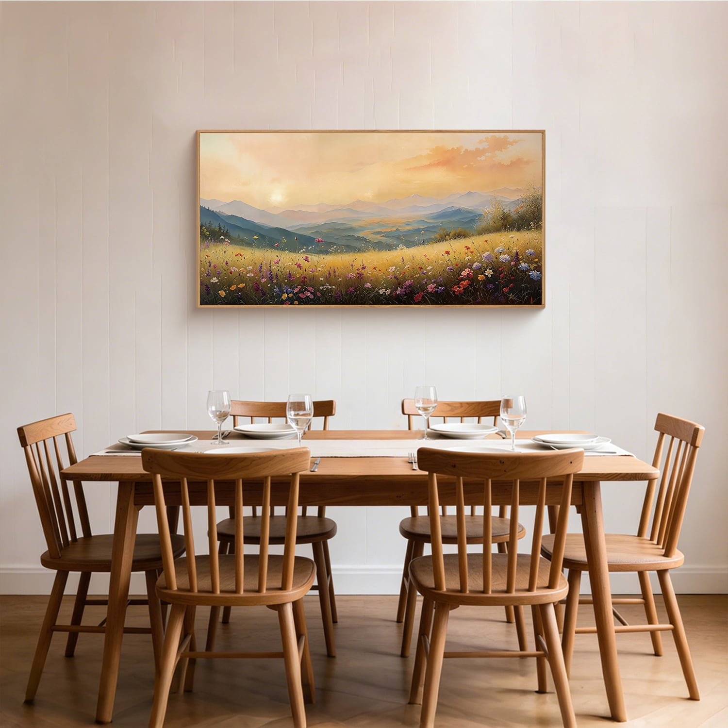 TOARTi Wildflowers Field Canvas Wall Art Boho Floral Framed Painting Vintage Nature Landscape Prints for Living Room Bedroom Office 20x40 Inch