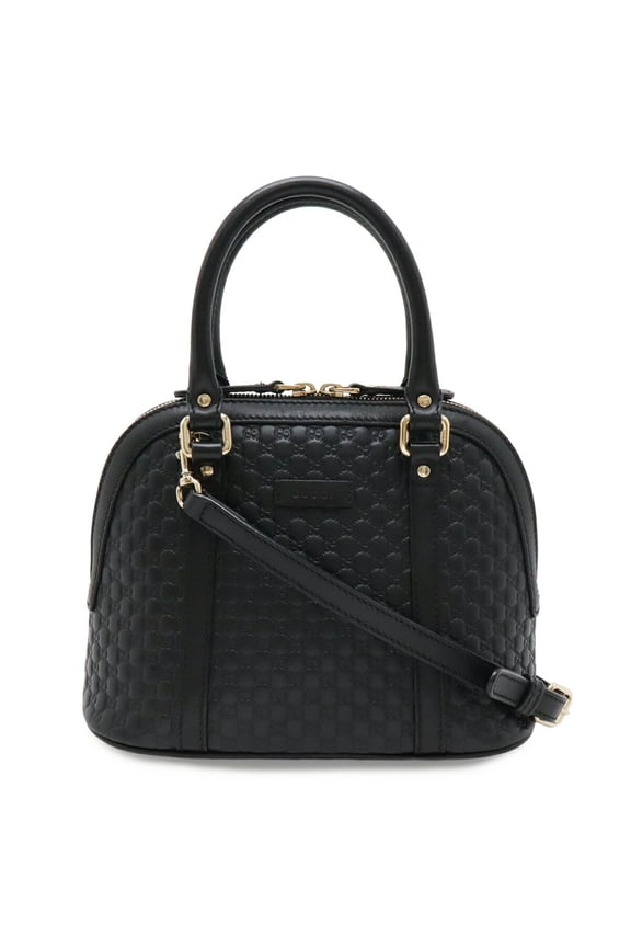 Pre-Owned GUCCI Microguccissima Handbag Shoulder Bag Leather Black 449654