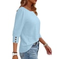 thumbnail image 5 of Women’s Tops 3/4 Sleeve with Buttons Dressy Casual Summer Outfits Round Neck Beach Vacation T-Shirt Plus Size ,Blue,S, 5 of 6