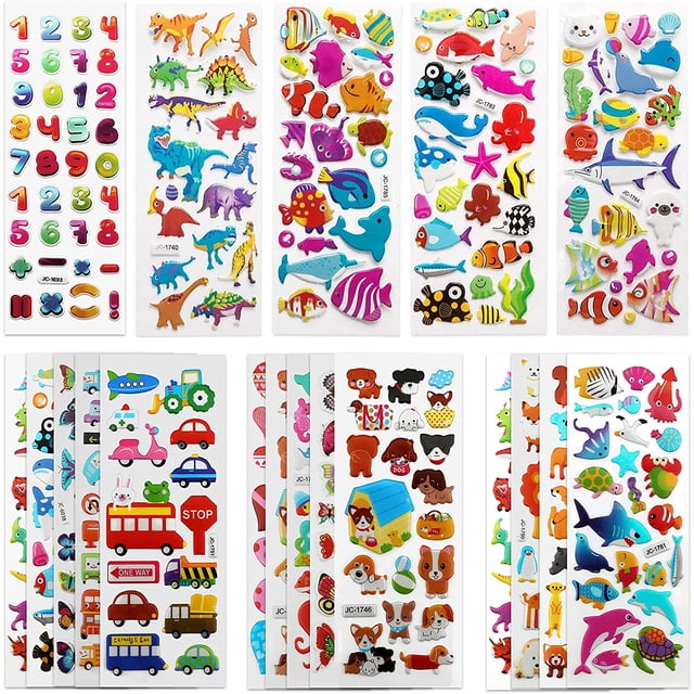 SAVITA 3D Stickers for Kids & Toddlers 500+ Puffy Stickers Variety Pack for Scrapbooking bullet Journal Including Animal, Numbers, Fruits, Fish, Dinosaurs, Cars and More ...