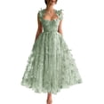 thumbnail image 1 of Vestido de fiesta CAZSXIS 3D de tul con mariposas, verde salvia, línea A, 1 of 7
