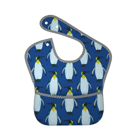 Bingfone Mess-Proof Baby Bib - Waterproof Bib For Baby Boy Or Girl With Food Catcher Pocket, Unisex-Beautiful King Penguin Pattern