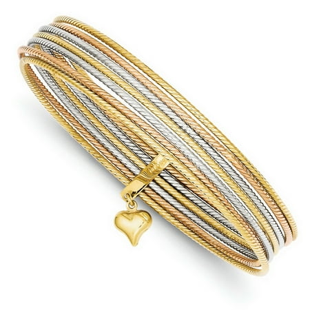 - 14k Three Tone Gold 8.5in Slip On 7 Bangles