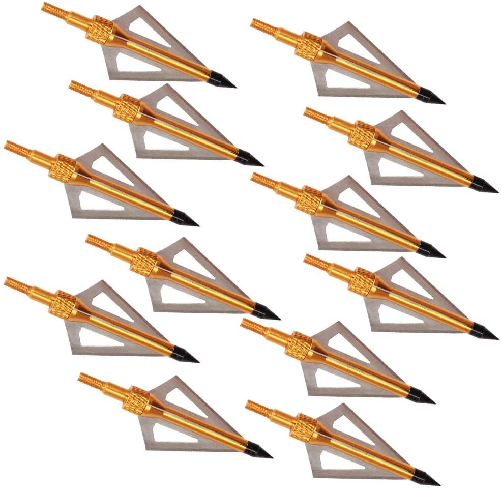 24pcs Gold Stay-Tight Steel Archery Bullet Points Screw in Broadheads with Ring 