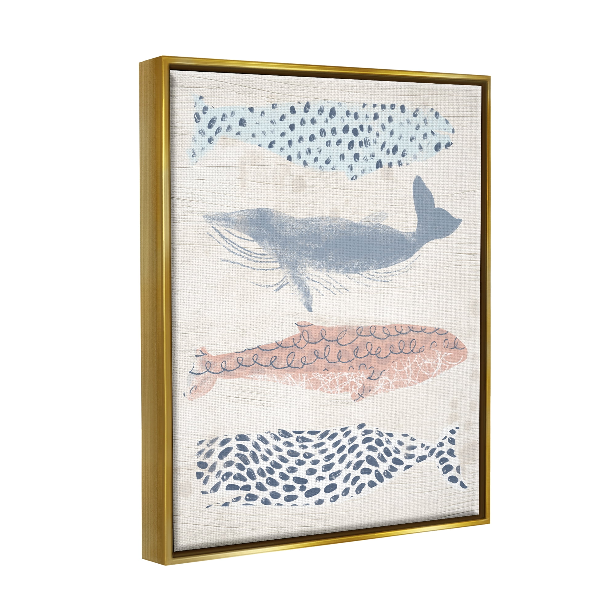 Stupell Industries Maritime Patterned Whales Animals & Insects Painting Gold Floater Framed Canvas Art Print Wall Art, 25 x 31