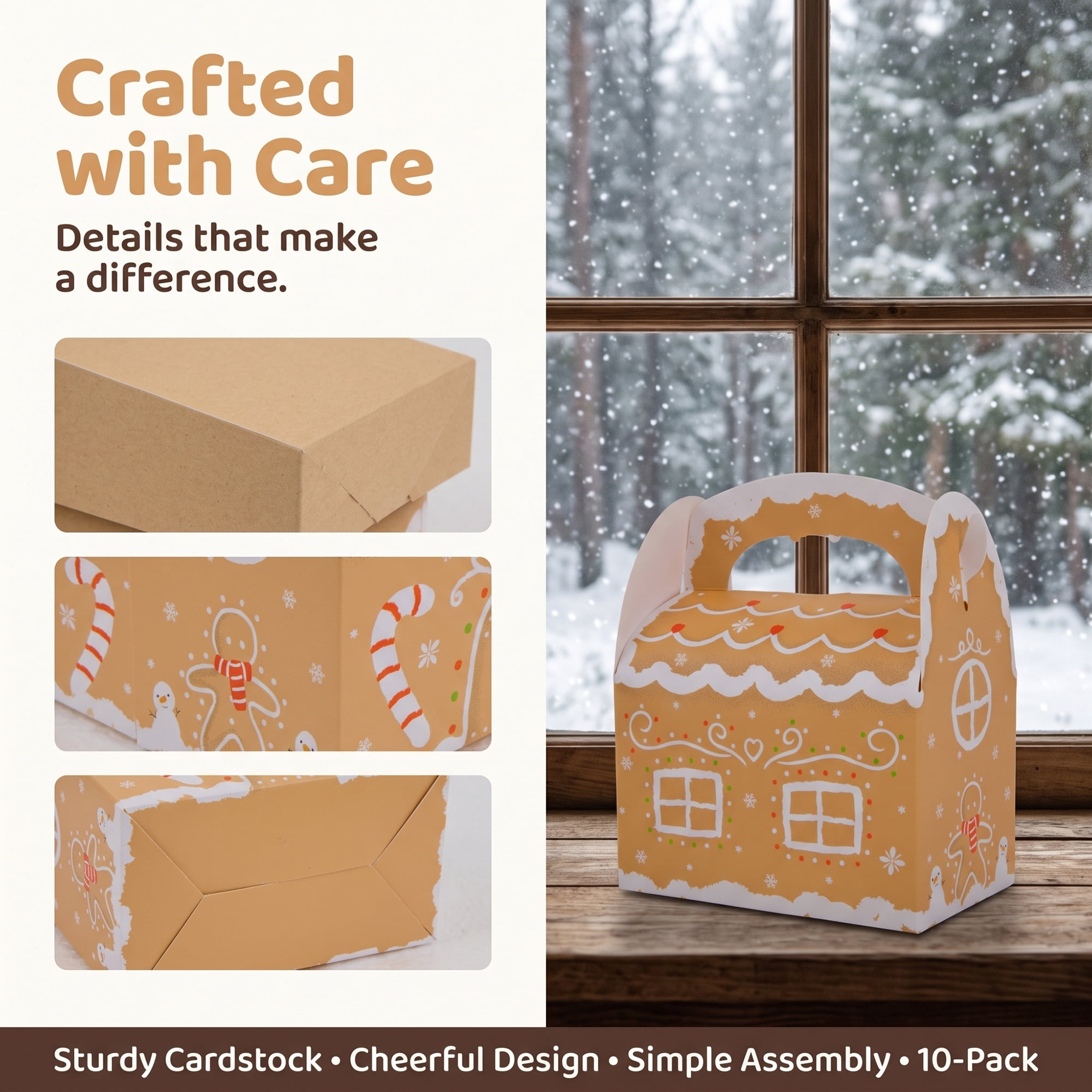 Unique Bargains 10Pcs Collapsible Gift Box Set with Christmas Pattern Brown 7.1"x4.9"x3.1"