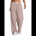 thumbnail image 1 of Pantalones Bóxer de Pijama A Rayas de Cuadros para Mujer, Cómodos y Bonitos con Bolsillos, Conjuntos de Otoño Y2K Café XL, 1 of 9