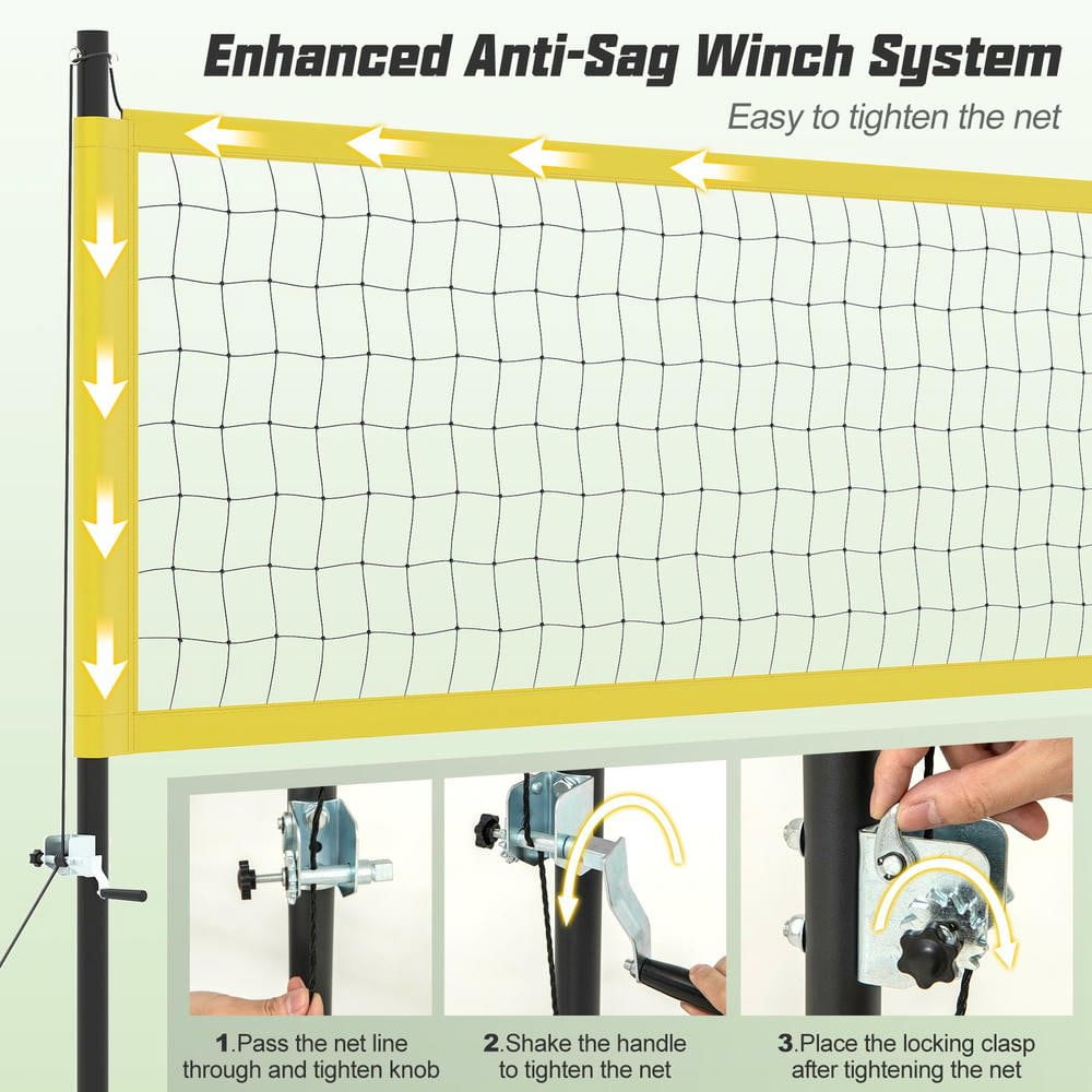 Resenkos Heavy-Duty Portable Outdoor Volleyball Net System - Yellow