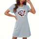 thumbnail image 1 of Camisón corto navideño para mujer, talla grande, cuello redondo, manga corta, estampado en el pecho, vestido de noche para mujer, 1 of 3